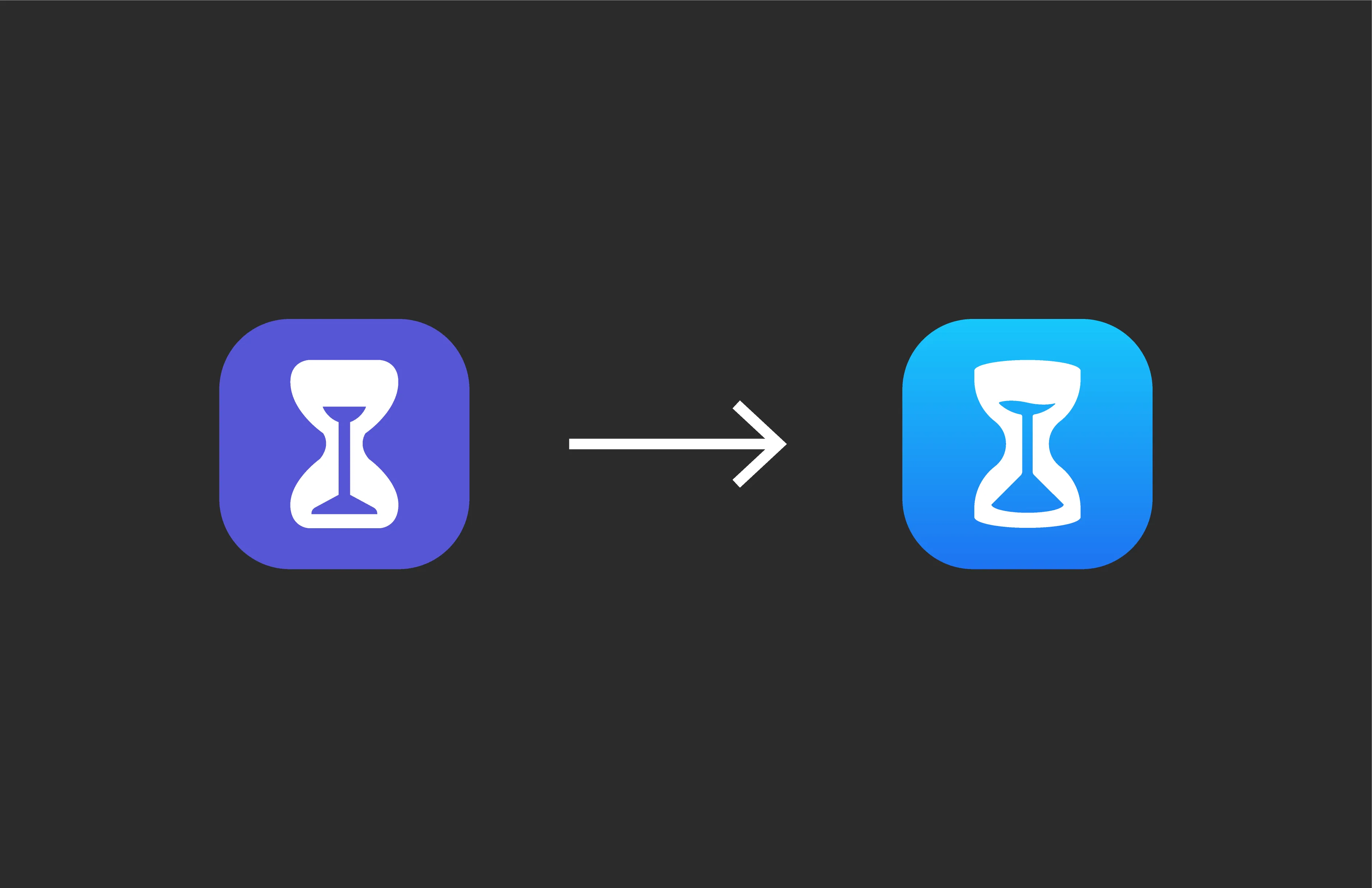 Comparison of the original Screen Time icon, which reads more like a wineglass than an hourglass, against the redesigned icon