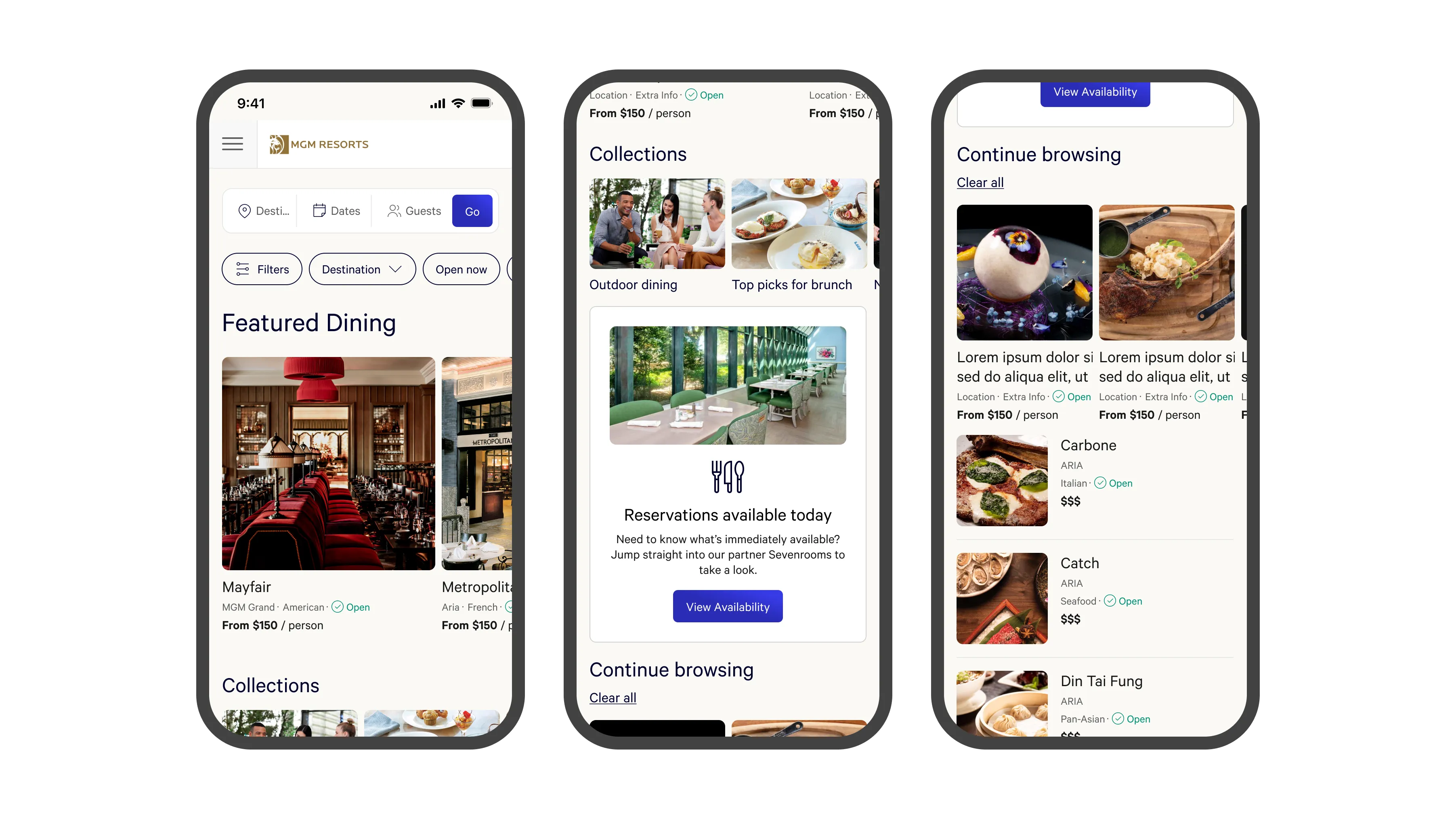 Curated offerings, reservation availability, and personalized recommendations modules