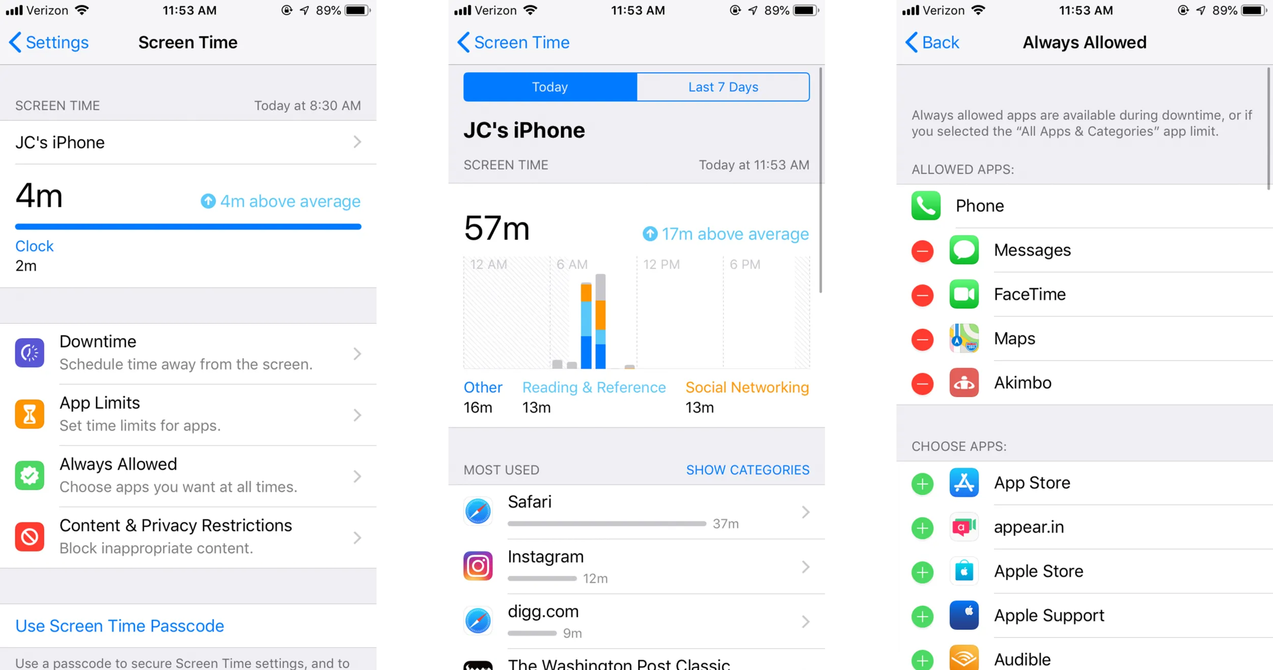 Current design of Apple's Screen Time feature in iOS