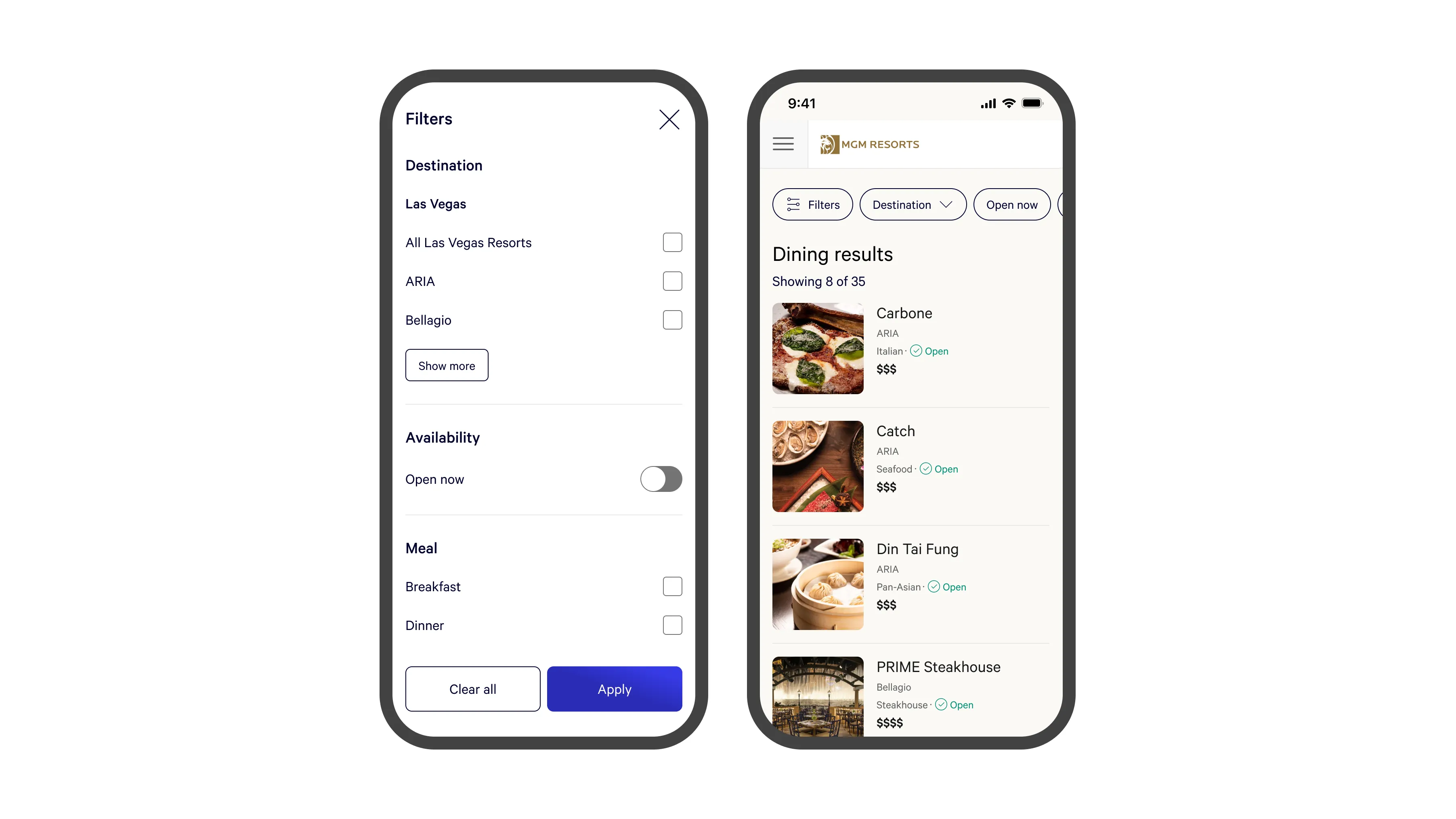 Dynamic filter modal and results, displaying selection counts directly in the filter chip
