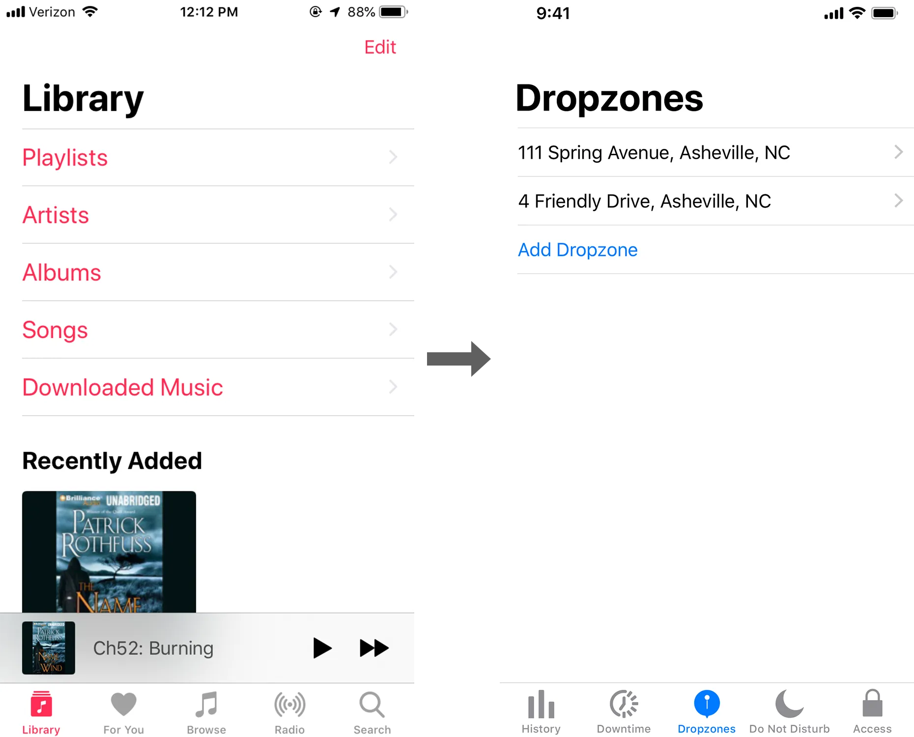 New Screen Time interface with bold typography and a floating nav bar, similar to other Apple utility apps
