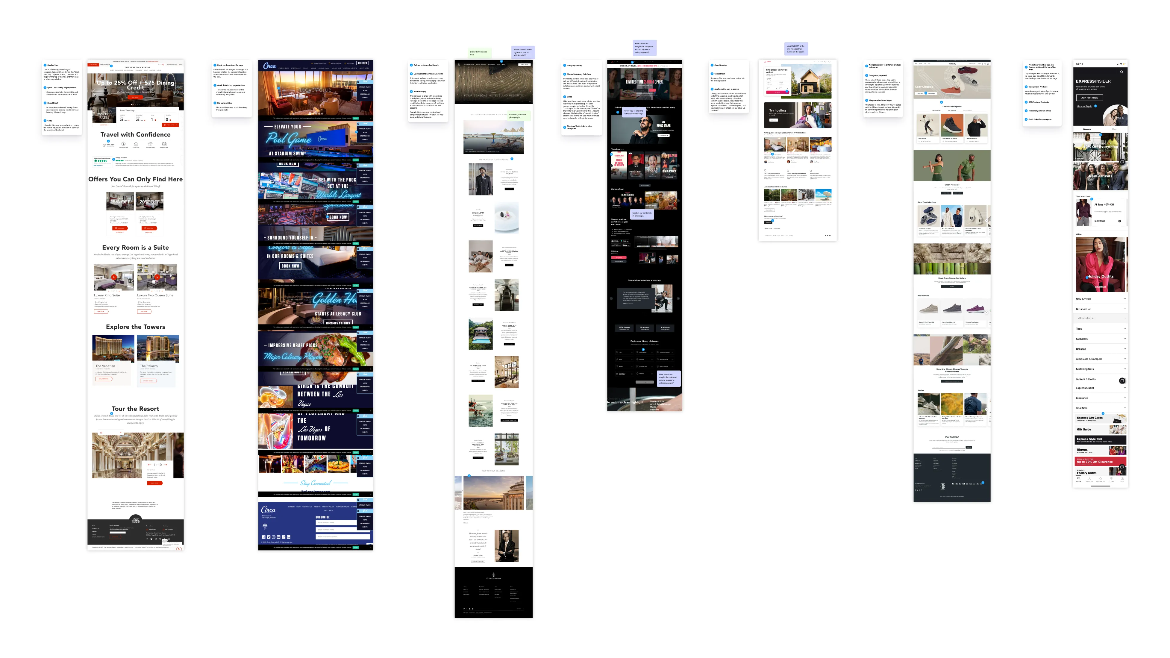 Inspiration collected from other homepages in the hospitality industry