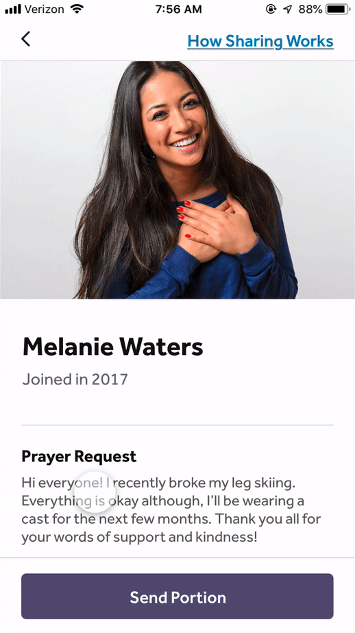 Swipe-to-share prototype animation