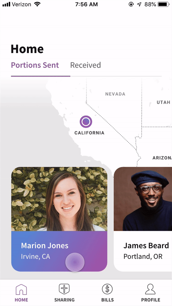 Map experience showing member connections and support messages